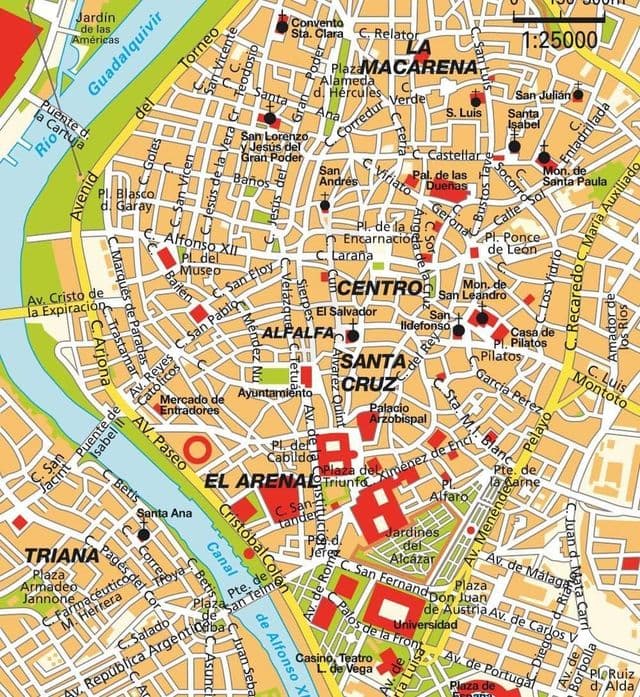 Mapa centrum Sewilli
